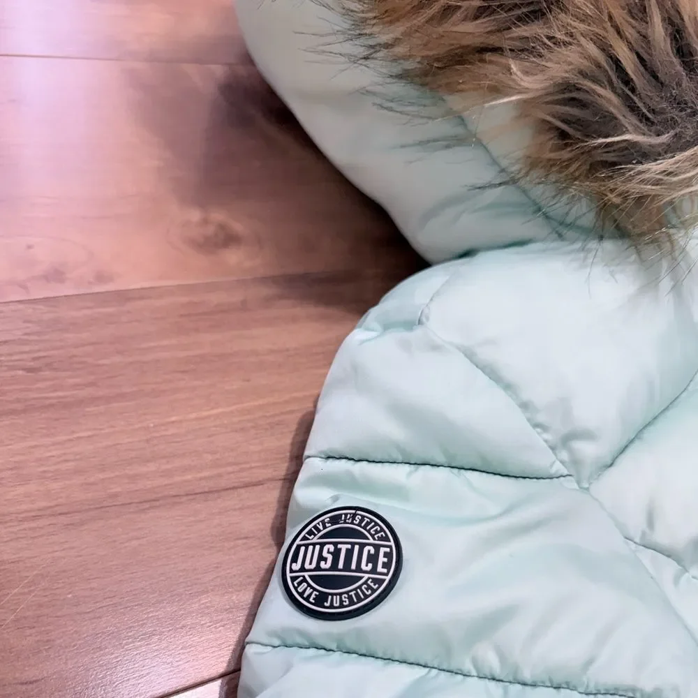 JUSTICE girls winter puffer coat with removable fur lining size 8